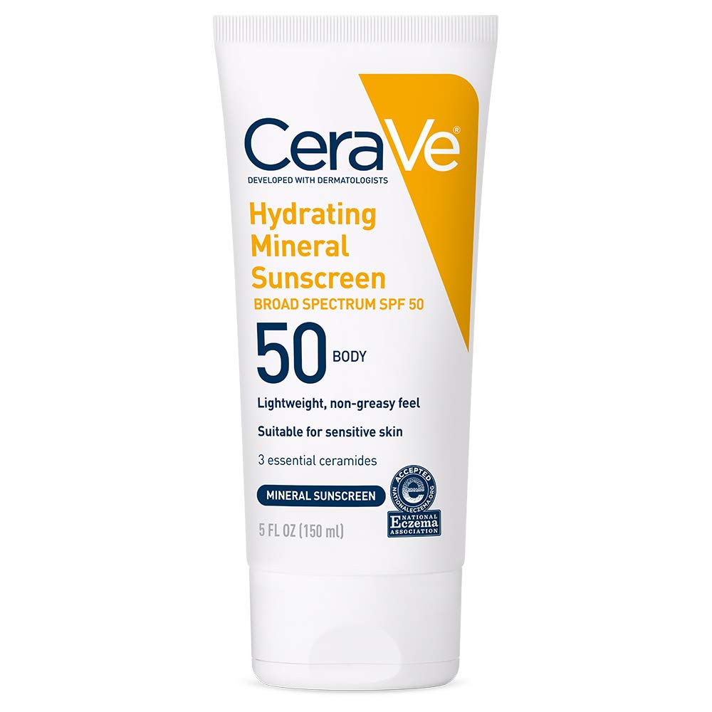 CeraVe Hydrating Mineral Sunscreen SPF 50 Face Sunscreen. Travel Size 2.5oz | Face Sunscreen with Zinc Oxide. Titanium Dioxide. Hyaluronic Acid. & Niacinamide For Broad Spectrum Protection