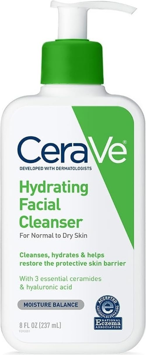 CeraVe Hydrating Cleanser with Hyaluronic Acid. Face Wash. Dry Skin. 16oz | Skin Care For Men and Women. Daily Cleanser & Makeup Remover with Glycerin & Ceramides. National Eczema Association Certified