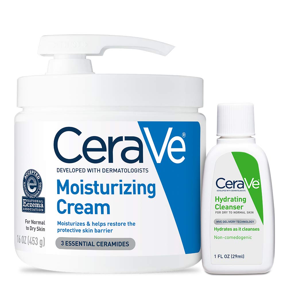 CeraVe Skin Care Set. Moisturizing Cream & Hydrating Facial Cleanser | 8oz Cream & 8oz Facial Cleanser. Ceramides + Hyaluronic Acid Moisturizer & Face Wash