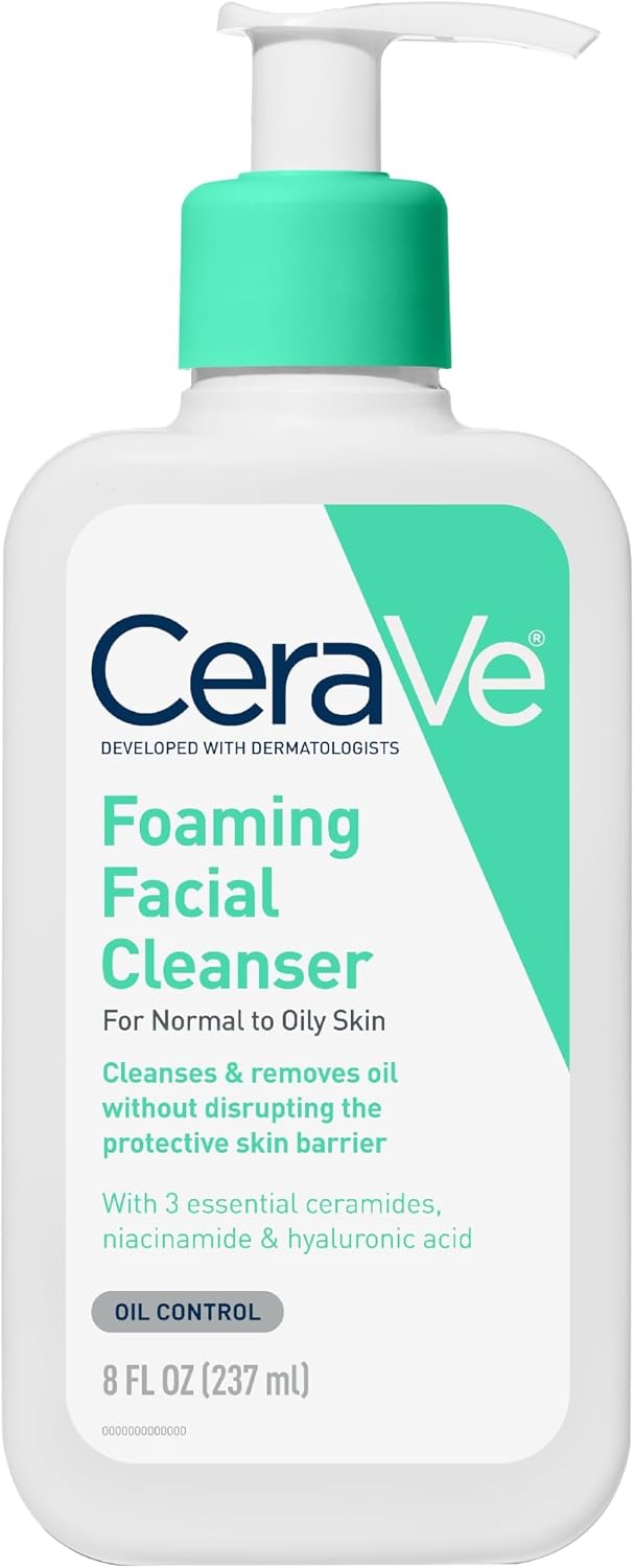CeraVe Foaming Facial Cleanser. Face Wash for Oily Skin. 16fl oz | Skin Care with Hyaluronic Acid & Niacinamide. Makeup Remover. Daily Face Wash For Men & Women. Fragrance Free. Oil Control