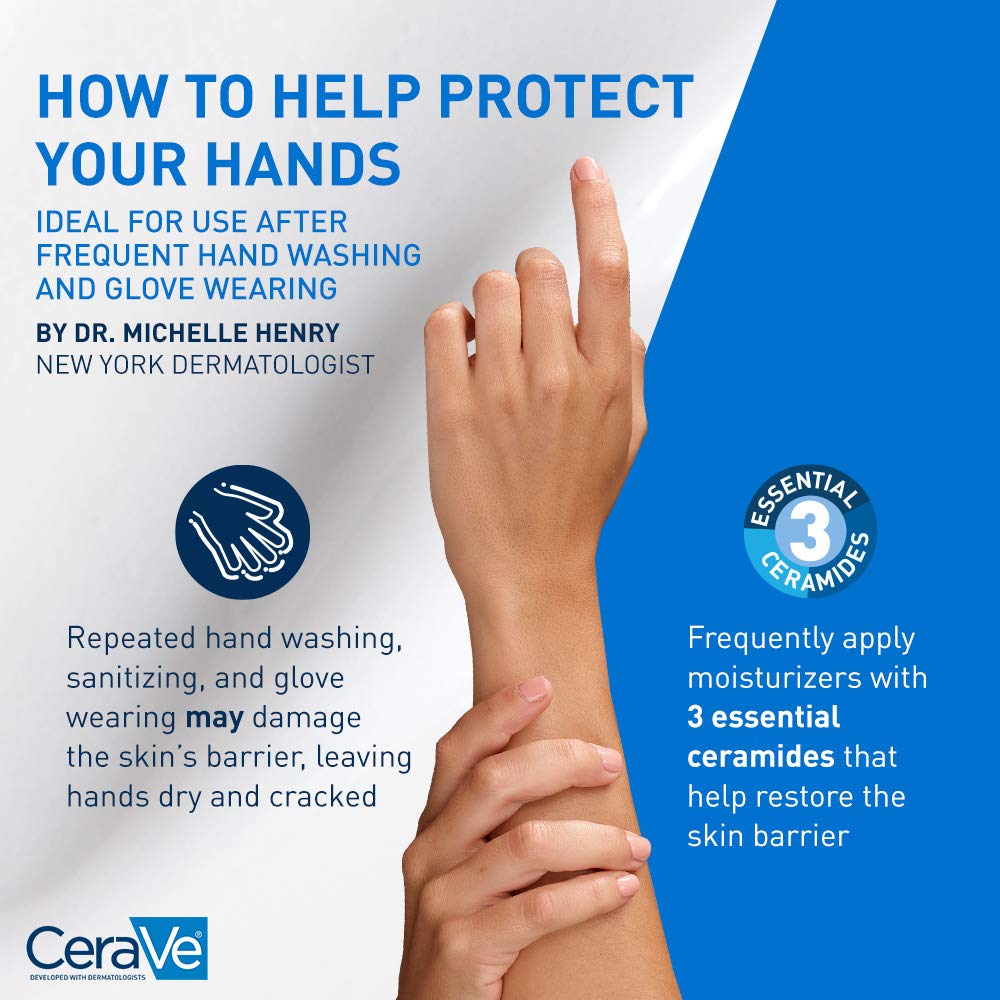 CeraVe Therapeutic Hand Cream. Hyaluronic Acid & Niacinamide Lotion. 3oz | Dermatologist-Tested Dimethicone Hand Lotion Protects Over-Worked Skin; Ideal Hand Cream For Dry Cracked Hands