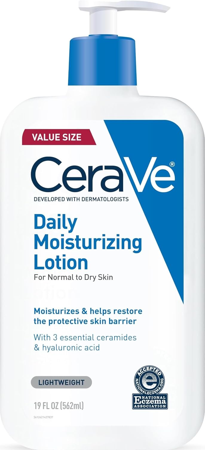 CeraVe Daily Moisturizing Lotion. Face and Body Lotion. Skin care. 12oz | Hyaluronic Acid. Lotion For Dry Skin. Skin Barrier Repair. Ceramide Moisturizer. For Men and Women. Fragrance Free. Oil-Free