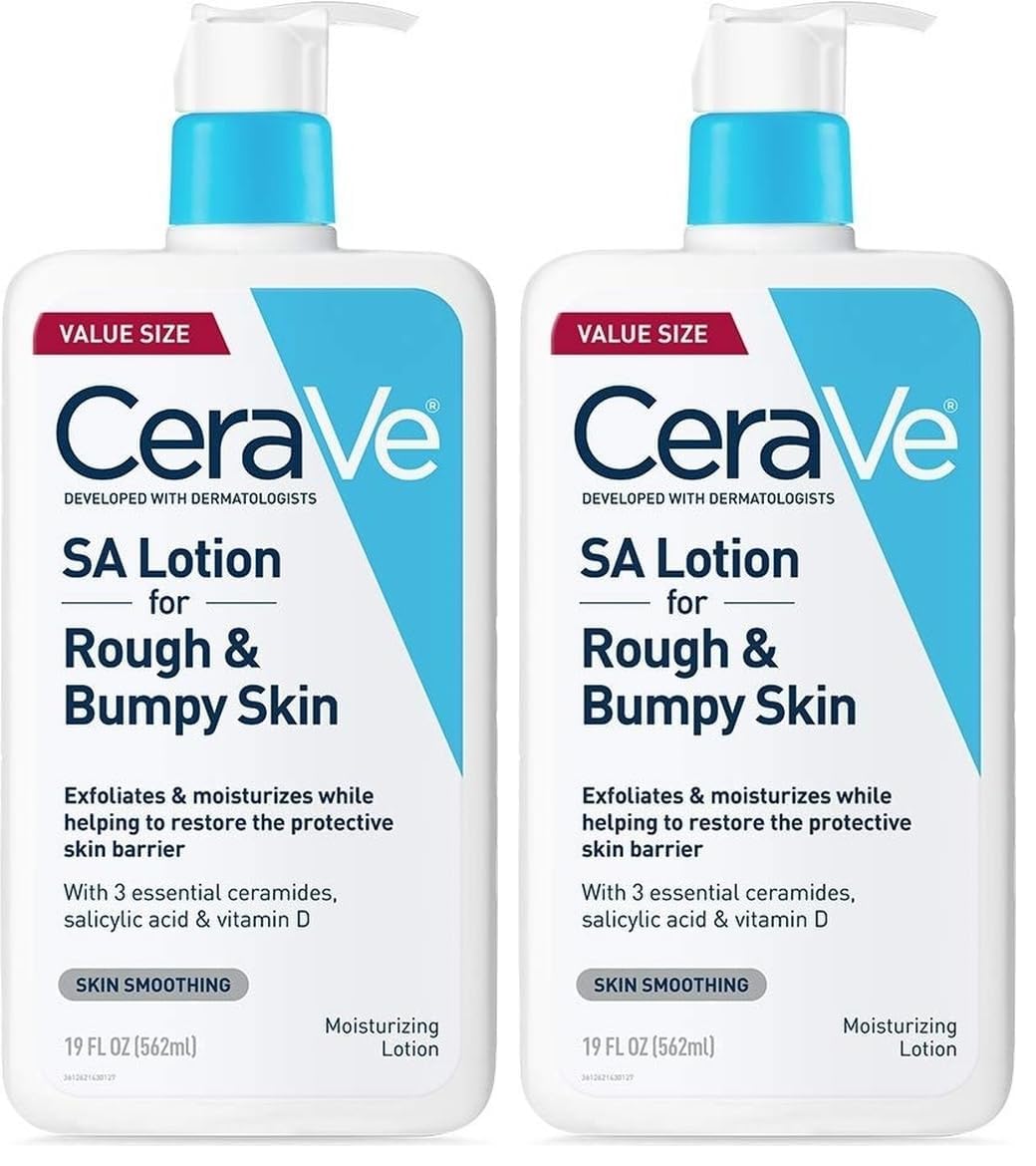 CeraVe SA Lotion for Rough & Bumpy Skin.Vitamin D.Hyaluronic Acid.Lactic Acid.Niacinamide & Salicylic-Acid.Gentle Exfoliating Rough And Bumpy Skin Lotion.19 Ounce.(Pack of 2)