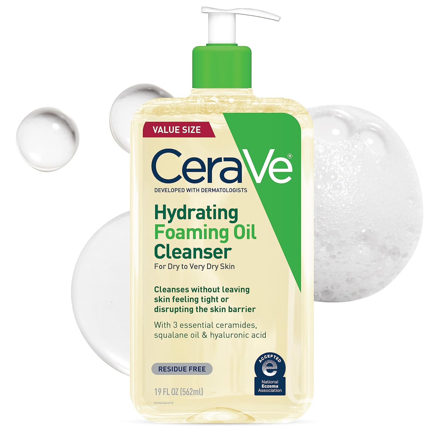CeraVe Hydrating Foaming Oil Facial Cleanser with Hyaluronic Acid. 8oz | Squalane Face & Body Wash with Double-Cleansing Efficacy Removes Makeup without Residue. For Dry To Very Dry Skin