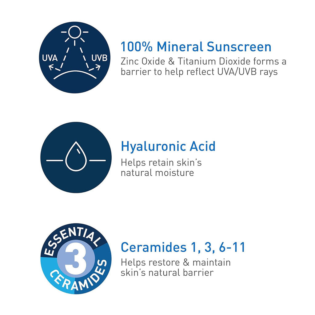 CeraVe Hydrating Mineral Sunscreen SPF 30 with Hyaluronic Acid. 5oz | Face Sunscreen with Zinc Oxide. Titanium Dioxide. Hyaluronic Acid. & Niacinamide For Broad Spectrum Protection