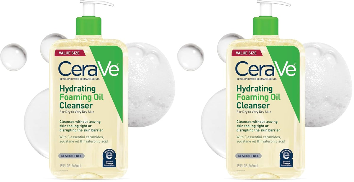 CeraVe Hydrating Foaming Oil Facial Cleanser with Hyaluronic Acid. 19oz | Squalane Face & Body Wash with Double-Cleansing Efficacy Removes Makeup without Residue. For Dry To Very Dry Skin