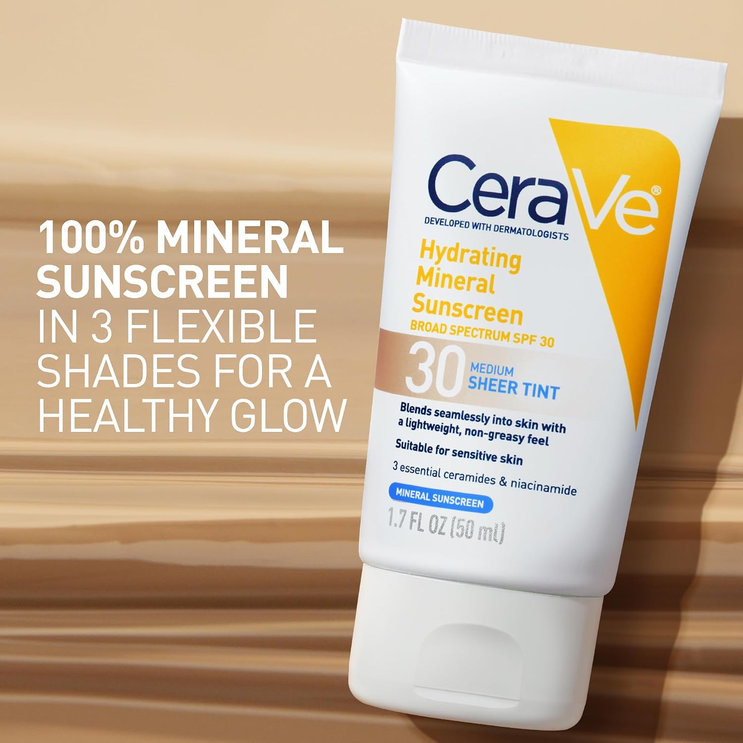 CeraVe Tinted Sunscreen for Face. Mineral SPF 30 Moisturizer. Medium. 1.7oz | Skin Care. Face Sunscreen. Hyaluronic Acid. Zinc Oxide. Titanium Dioxide. Sheer Tint. Healthy Glow. Blends Seamlessly