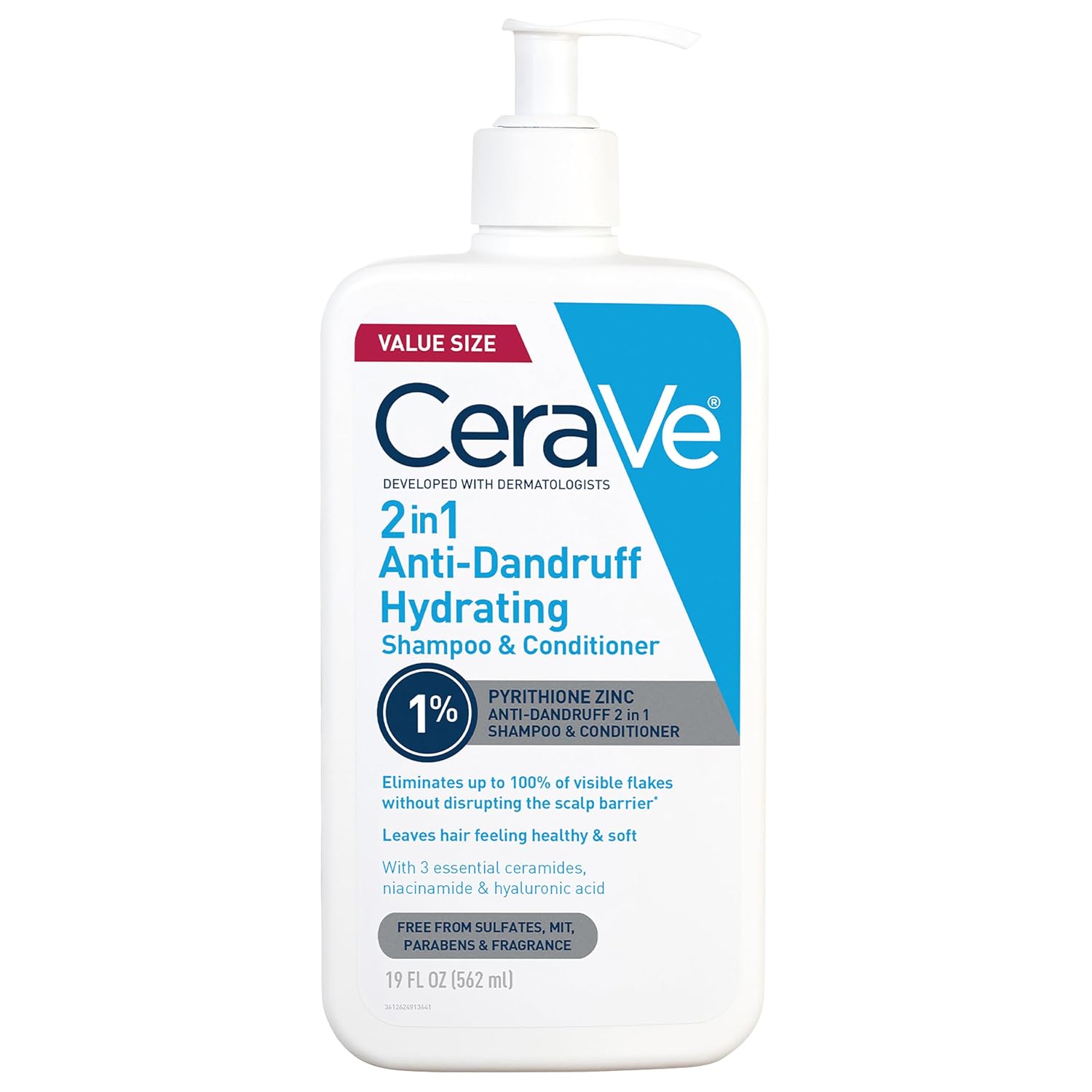 CeraVe 2 In 1 Hydrating Anti Dandruff Shampoo And Conditioner. 12 Fl Oz | 1% Pyrithione Zinc Dandruff Treatment Helps Eliminate Flakes and Relieve Itchy Scalp In A Sulfate-Free. Color-Safe Formula
