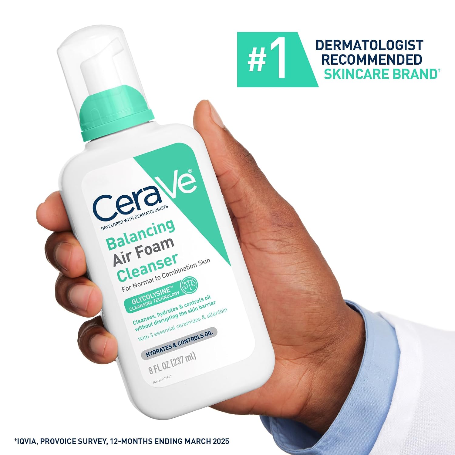 CeraVe Balancing Air Foam Face Wash.Foaming Facial Cleanser Combination Skin.8HR Oil Control.24HR Hydration.Fragrance-Free & Non-Comedogenic.With Glycolysine™ & 3 Essential Ceramides.8oz.(Pack of 2)