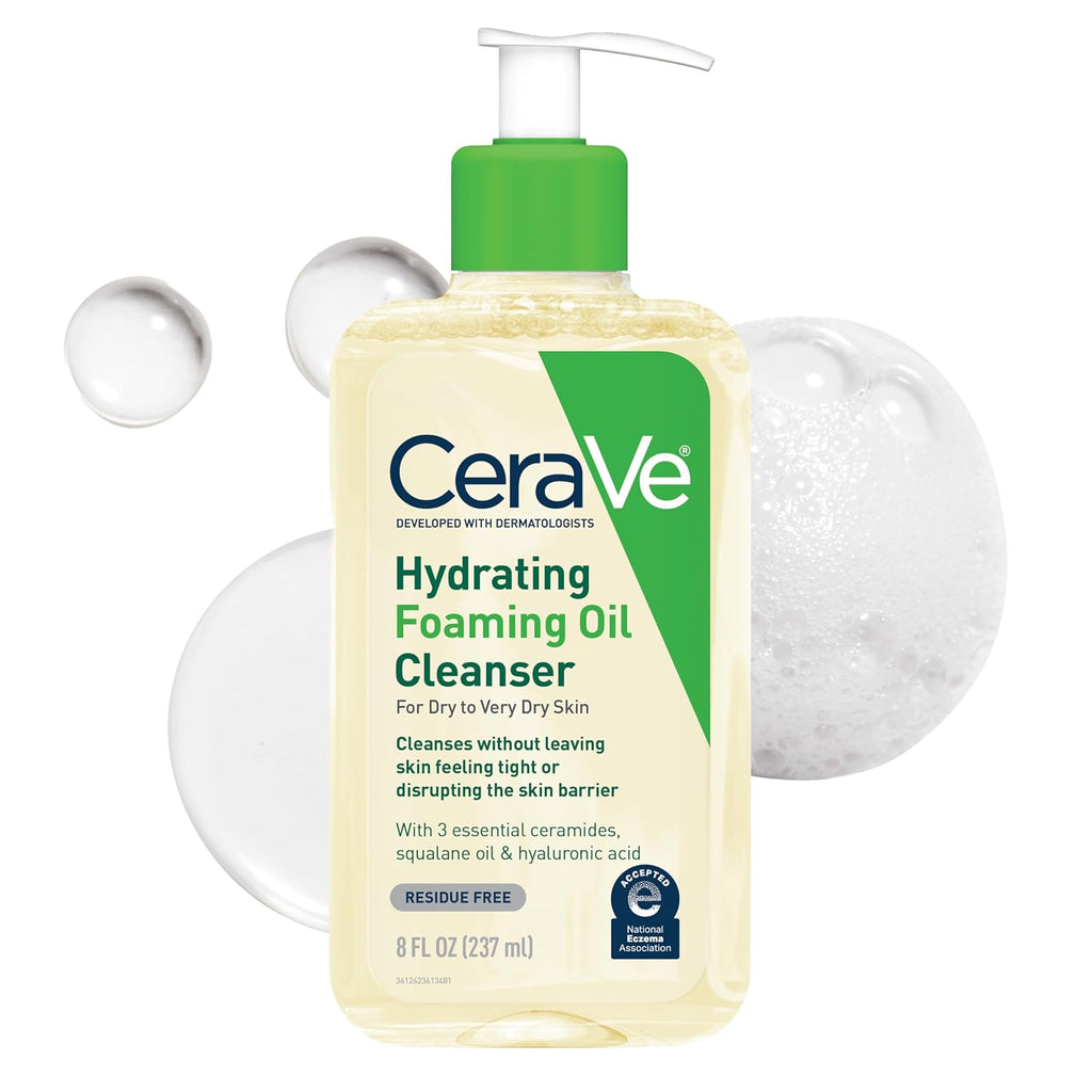 CeraVe Hydrating Foaming Oil Facial Cleanser with Hyaluronic Acid. 19oz | Squalane Face & Body Wash with Double-Cleansing Efficacy Removes Makeup without Residue. For Dry To Very Dry Skin