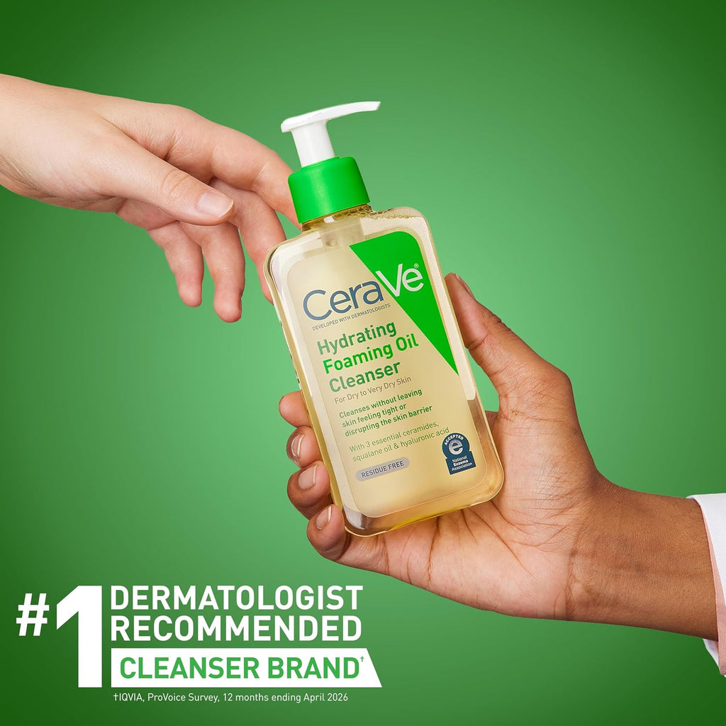 CeraVe Hydrating Foaming Oil Facial Cleanser with Hyaluronic Acid. 8oz | Squalane Face & Body Wash with Double-Cleansing Efficacy Removes Makeup without Residue. For Dry To Very Dry Skin