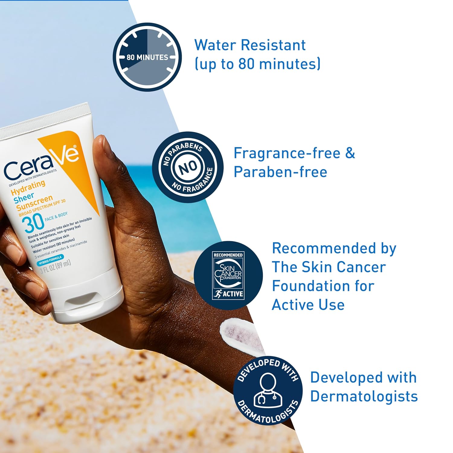 CeraVe Hydrating Sheer Sunscreen SPF 30 with Hyaluronic Acid. 5oz | Mineral and Chemical Sunscreen For Face and Body with Zinc Oxide & Ceramides. Fragrance-Free and Paraben-Free